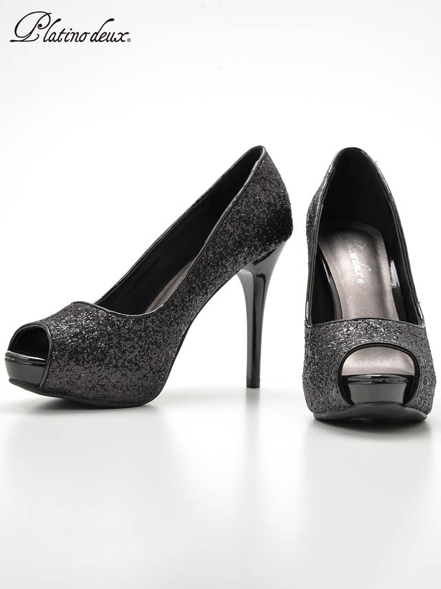 7/25再入荷![11cmヒール]グリッターラメオープントゥパンプス[3473][COMEX]