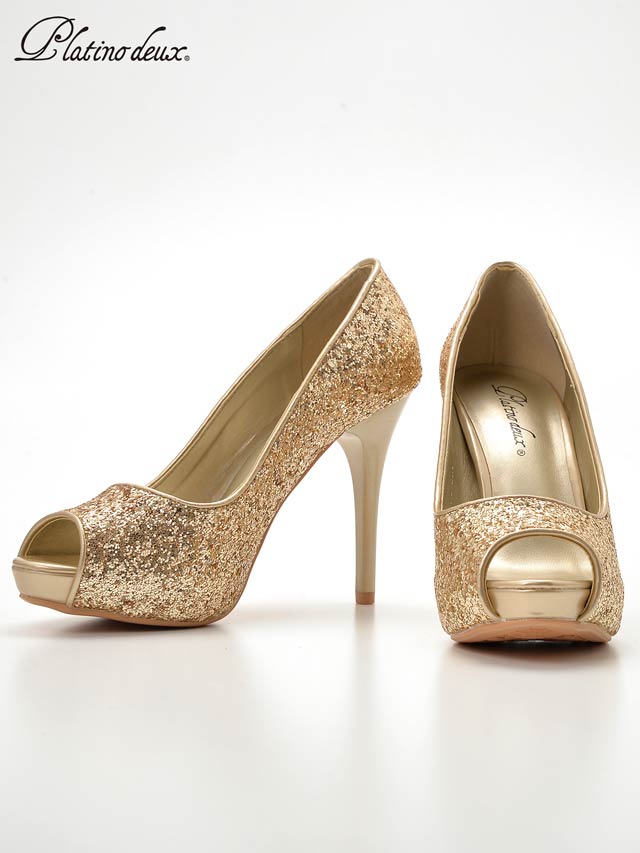 7/25再入荷![11cmヒール]グリッターラメオープントゥパンプス[3473][COMEX]