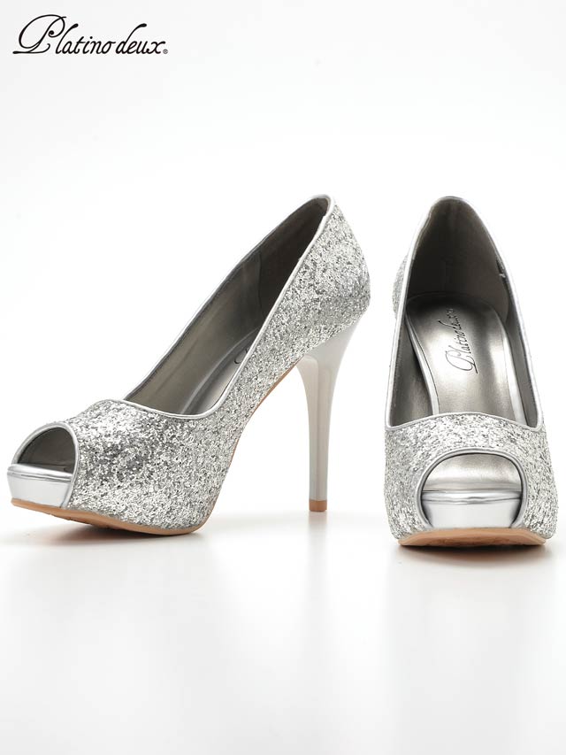 7/25再入荷![11cmヒール]グリッターラメオープントゥパンプス[3473][COMEX]