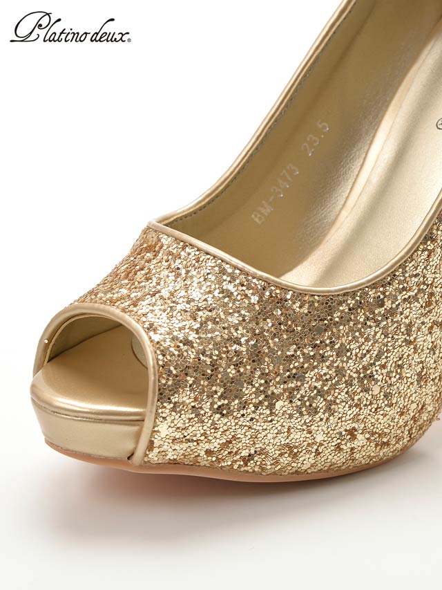 7/25再入荷![11cmヒール]グリッターラメオープントゥパンプス[3473][COMEX]