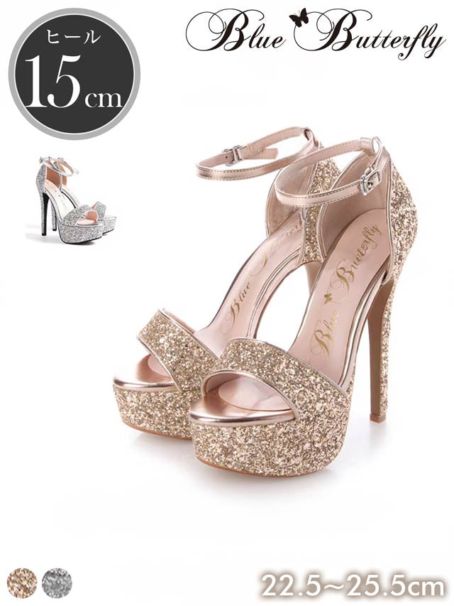 7/25再入荷![15cmヒール]グリッターラメプラットフォームサンダル[9001a][COMEX]