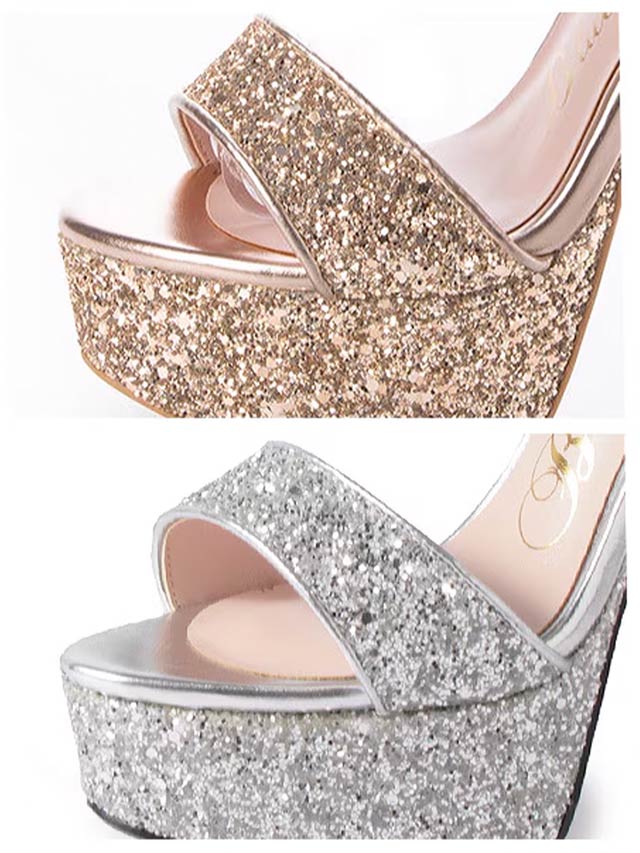 7/25再入荷![15cmヒール]グリッターラメプラットフォームサンダル[9001a][COMEX]