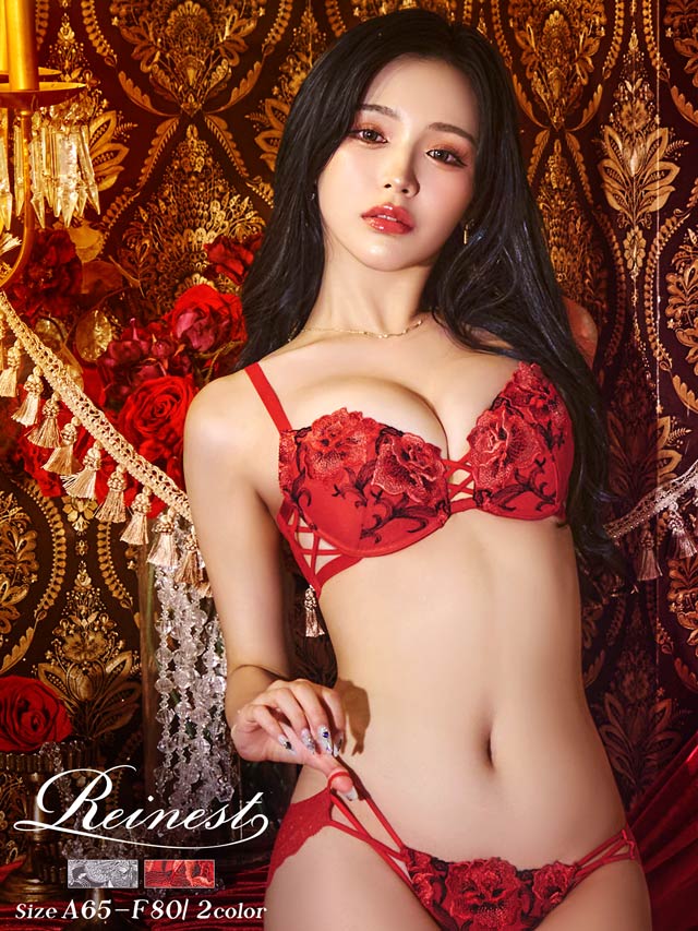 7/29再販!【Reinest】クラッシーディープローズブラジャー&バック透けフルバックショーツ[推し]