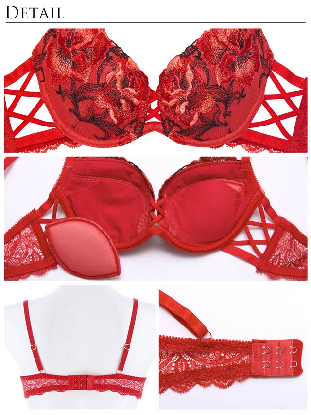 7/29再販!【Reinest】クラッシーディープローズブラジャー&バック透けフルバックショーツ[推し]