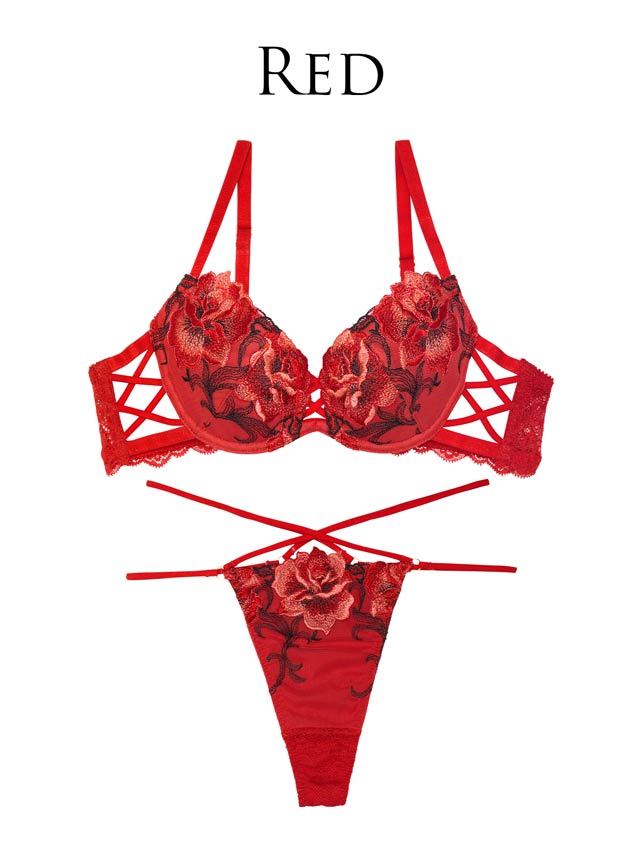 7/29再販!【Tバック】【Reinest】クラッシーディープローズブラジャー&バック透けTバックショーツ[推し]