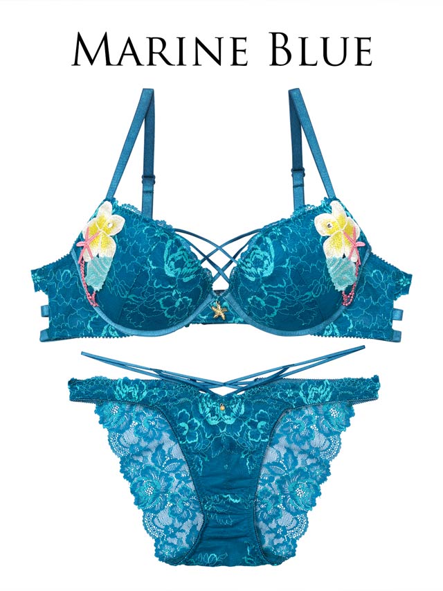 7/28新作!【Reinest】【永尾まりや着用】アクアオーシャンプルメリアブラジャー&バック透けフルバックショーツ[推し]