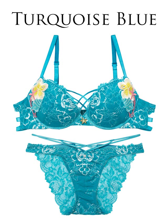 7/28新作!【Reinest】【永尾まりや着用】アクアオーシャンプルメリアブラジャー&バック透けフルバックショーツ[推し]