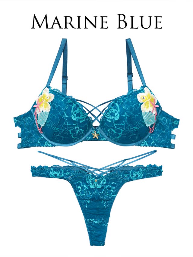 7/28新作!【Tバック】【Reinest】【永尾まりや着用】アクアオーシャンプルメリアブラジャー&バック透けTバックショーツ[推し]