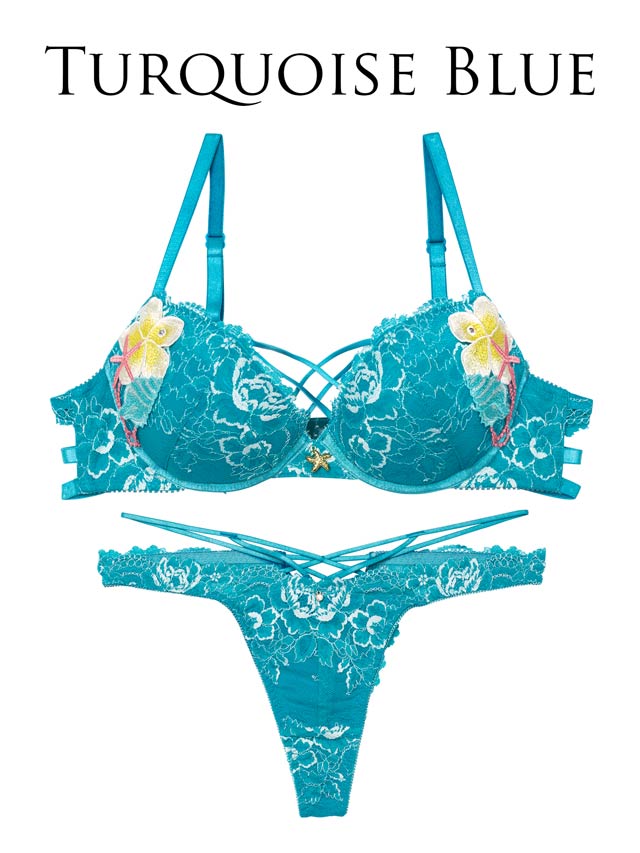 7/28新作!【Tバック】【Reinest】【永尾まりや着用】アクアオーシャンプルメリアブラジャー&バック透けTバックショーツ[推し]