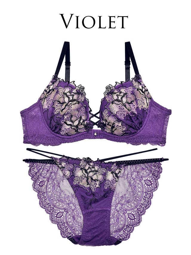 7/18再販!【Reinest】ファブリックレースアップフラワーブラジャー&バック透けフルバックショーツ[推し]