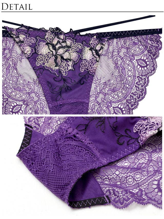 7/18再販!【Reinest】ファブリックレースアップフラワーブラジャー&バック透けフルバックショーツ[推し]