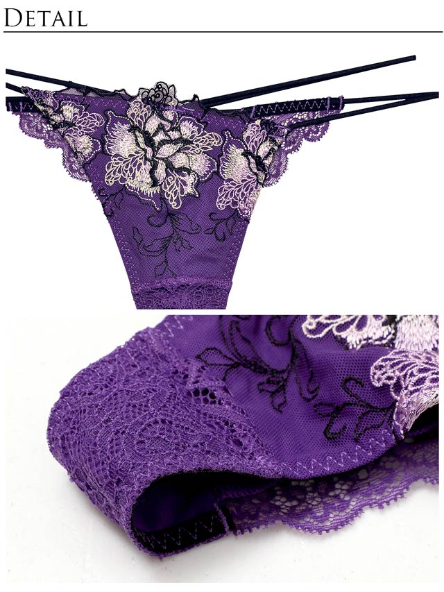 7/18再販!【Tバック】【Reinest】ファブリックレースアップフラワーブラジャー&バック透けTバックショーツ[推し]