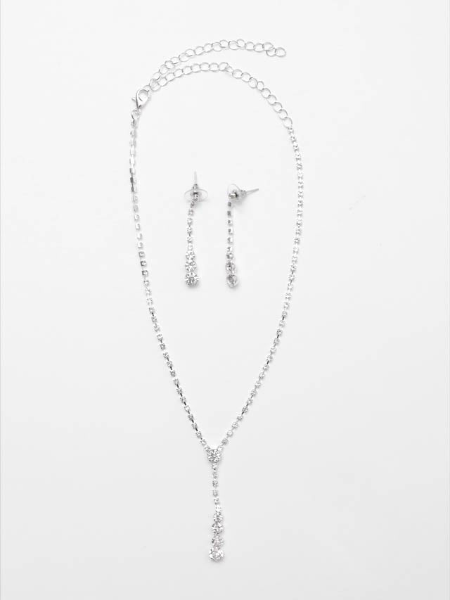 6/19再入荷![2点SET]スクエアラインシルバーストーンネックレス＆ピアスセット