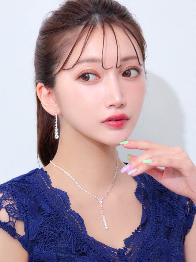 6/19再入荷![2点SET]スクエアラインシルバーストーンネックレス＆ピアスセット