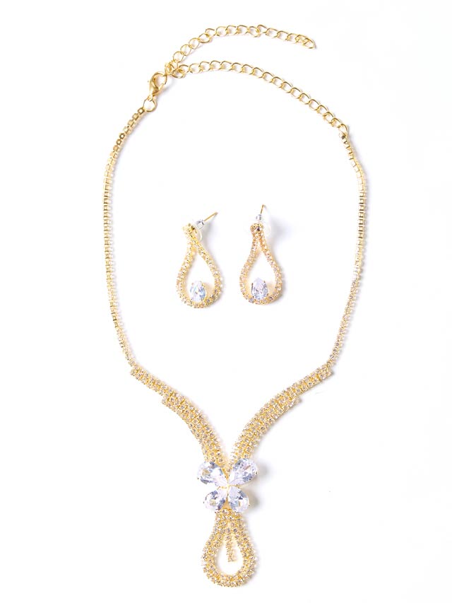 [2点SET]スパークリングドロップビジューネックレス＆ピアスセット