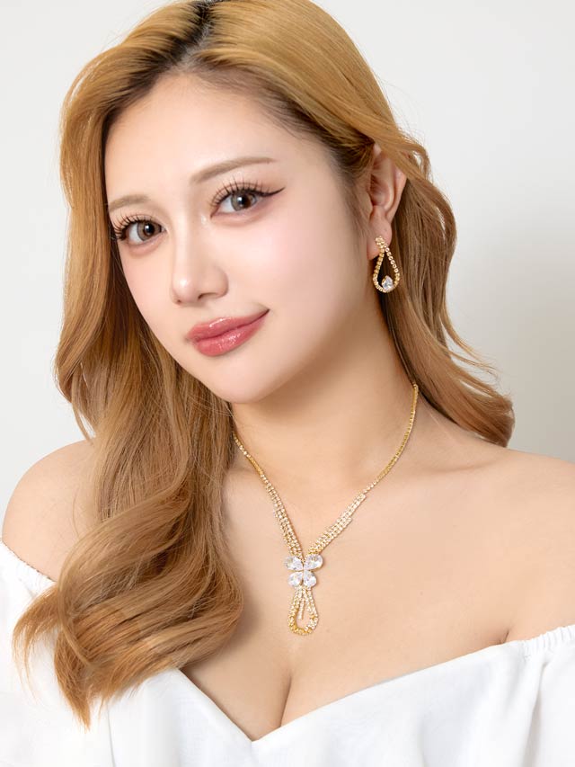 [2点SET]スパークリングドロップビジューネックレス＆ピアスセット