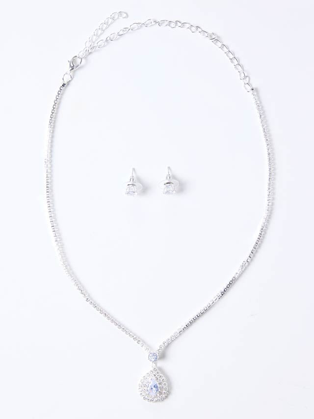 [2点SET]クリスタルドロップビジューネックレス＆ピアスセット