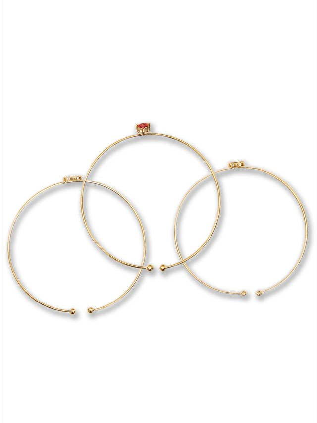 ハートビジューカラーストーン3連バングルブレスレット