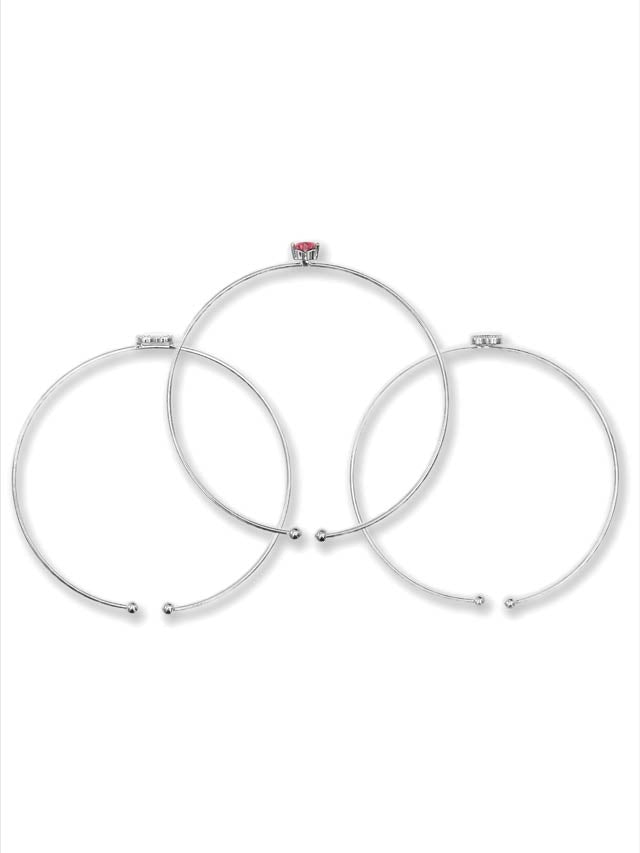 ハートビジューカラーストーン3連バングルブレスレット