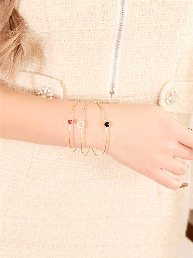 ハートビジューカラーストーン3連バングルブレスレット