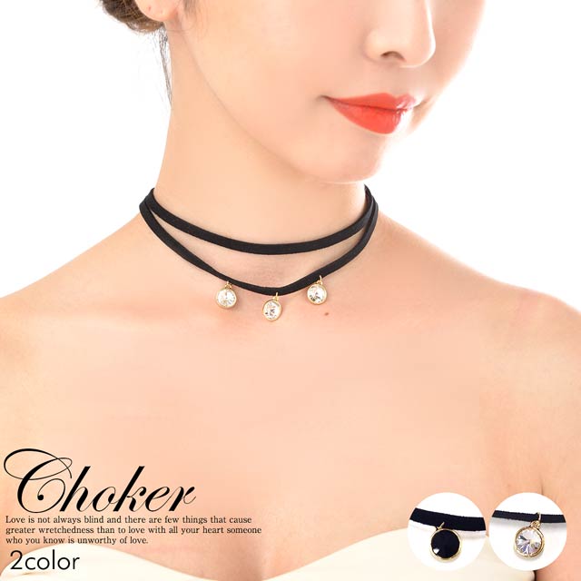 3粒ビジュー付きチョーカー