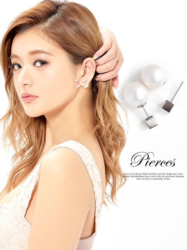 [2way]スクエア×パールキャッチピアス単品[アクセサリー]