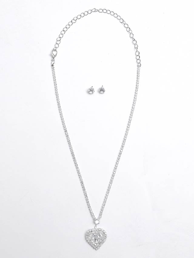 [2点SET]シャイニーハートモチーフビジューネックレス＆ピアスセット