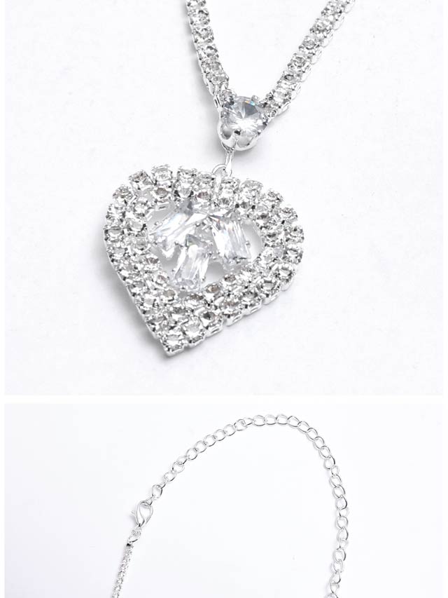 [2点SET]シャイニーハートモチーフビジューネックレス＆ピアスセット