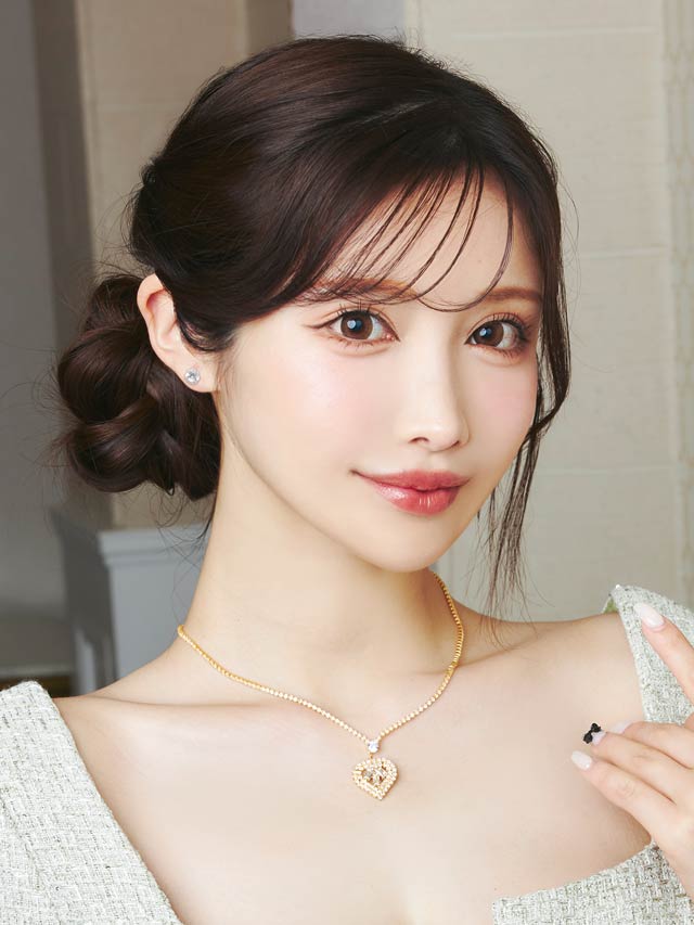 [2点SET]シャイニーハートモチーフビジューネックレス＆ピアスセット