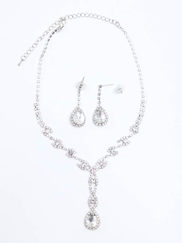 9/9再入荷![2点SET]ティアドロップビジューネックレス＆ピアスセット