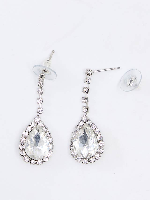 9/9再入荷![2点SET]ティアドロップビジューネックレス＆ピアスセット