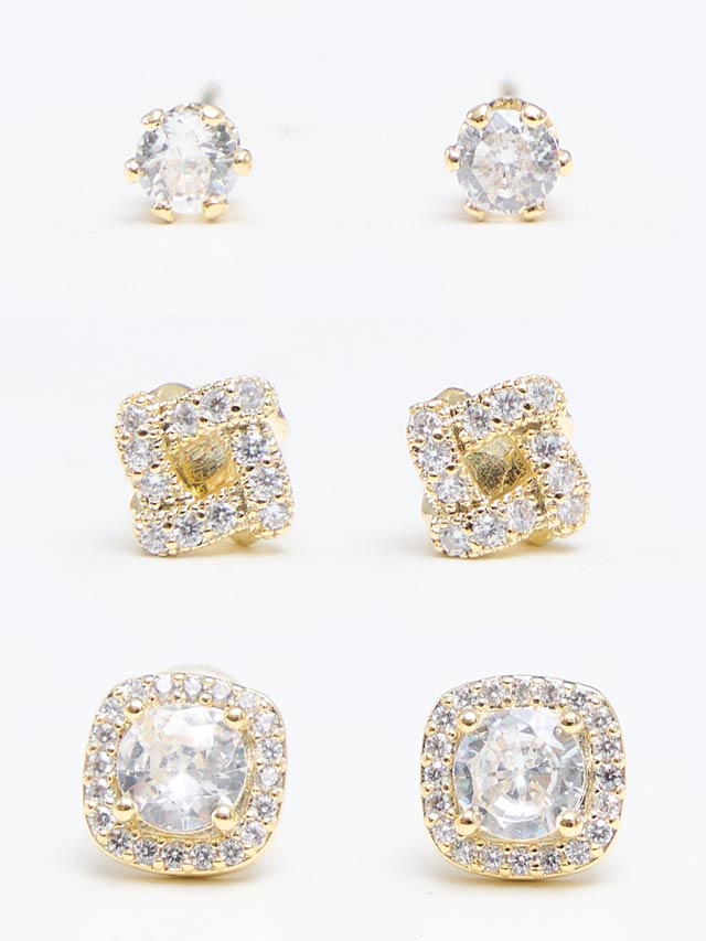 エレガントストーンビジューピアス３点セット