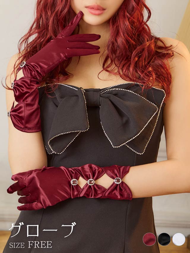 サテンギャザービジューグローブ
