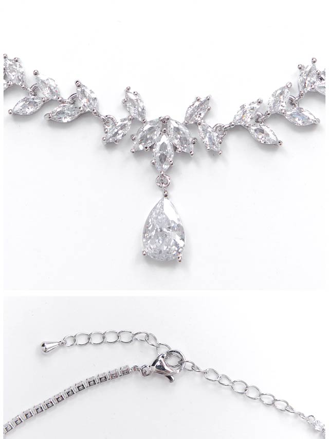 8/11新作![2点SET]グロリアスリーフビジューネックレス＆ピアスセット