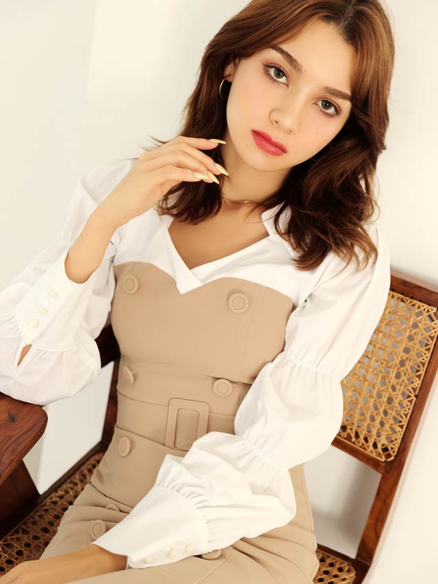 [SMLサイズ]カシュクール風ブラウス＆ベアトップベルトワンピース[3サイズ展開]