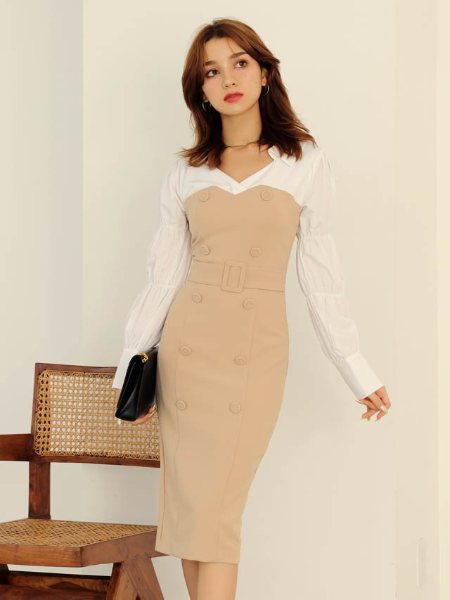 [SMLサイズ]カシュクール風ブラウス＆ベアトップベルトワンピース[3サイズ展開]