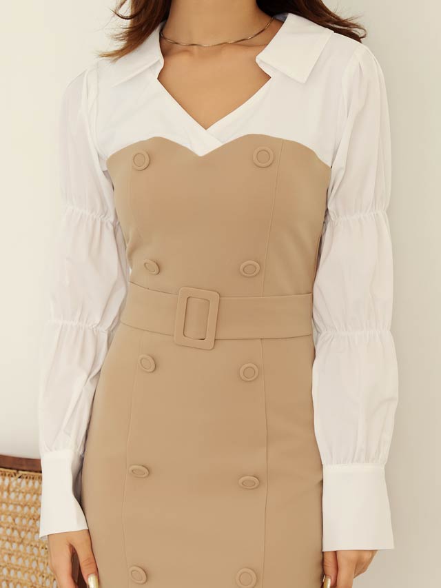 [SMLサイズ]カシュクール風ブラウス＆ベアトップベルトワンピース[3サイズ展開]