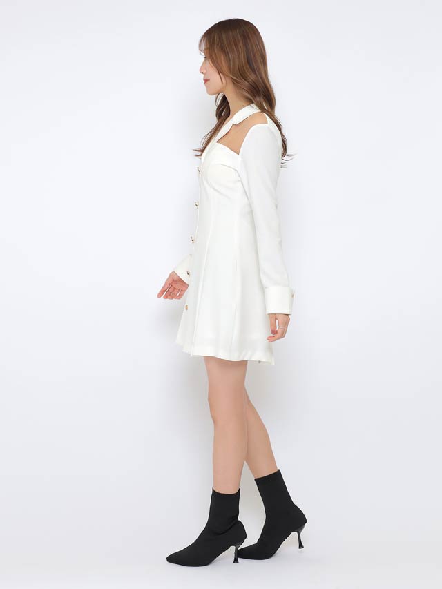 [SMサイズ]フロントボタン襟付きデコルテシアーワンピース[2サイズ展開]