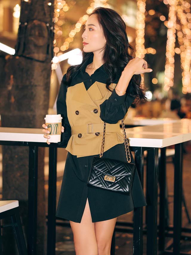 バイカラーベルト付きトレンチ風ワンピース[カジュアル/dazzy closet]