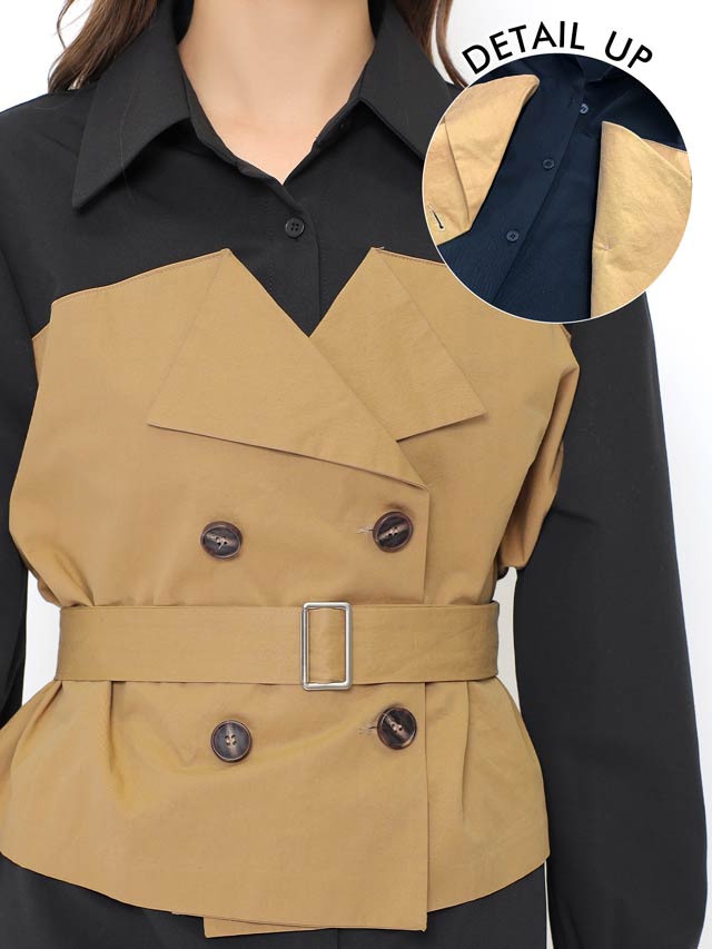バイカラーベルト付きトレンチ風ワンピース[カジュアル/dazzy closet]
