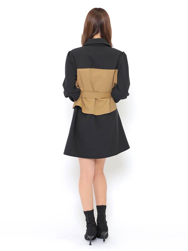 バイカラーベルト付きトレンチ風ワンピース[カジュアル/dazzy closet]