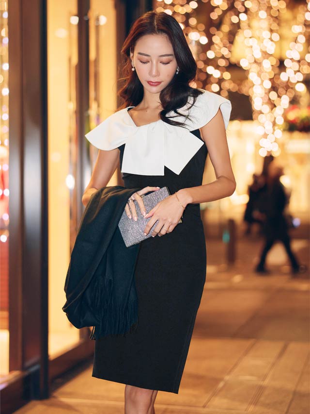 [SMサイズ]ボレロ風ギャザーリボンスリット入りラウンジワンピース[2サイズ展開]