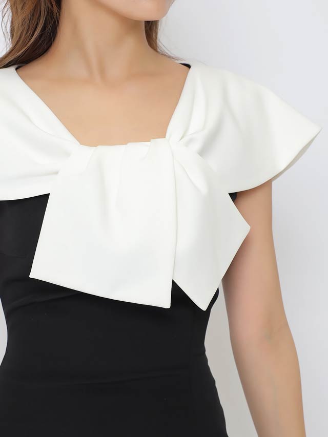 [SMサイズ]ボレロ風ギャザーリボンスリット入りラウンジワンピース[2サイズ展開]