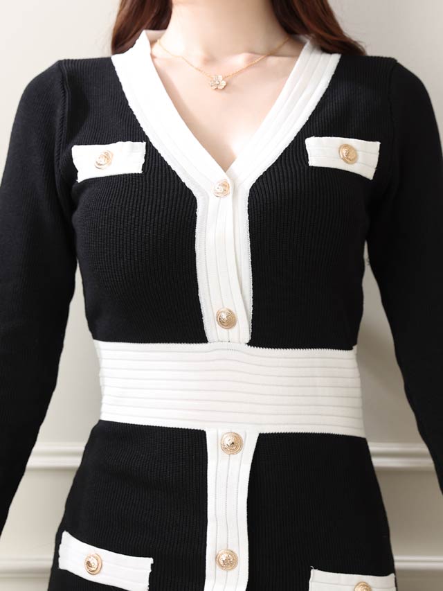 7/8再入荷!ウエスト切り替えボタンビジューラウンジワンピース