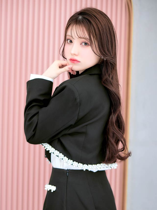 [SMLサイズ]パールデザインジャケット&スカートセットアップ[3サイズ展開][カジュアル/dazzy closet]