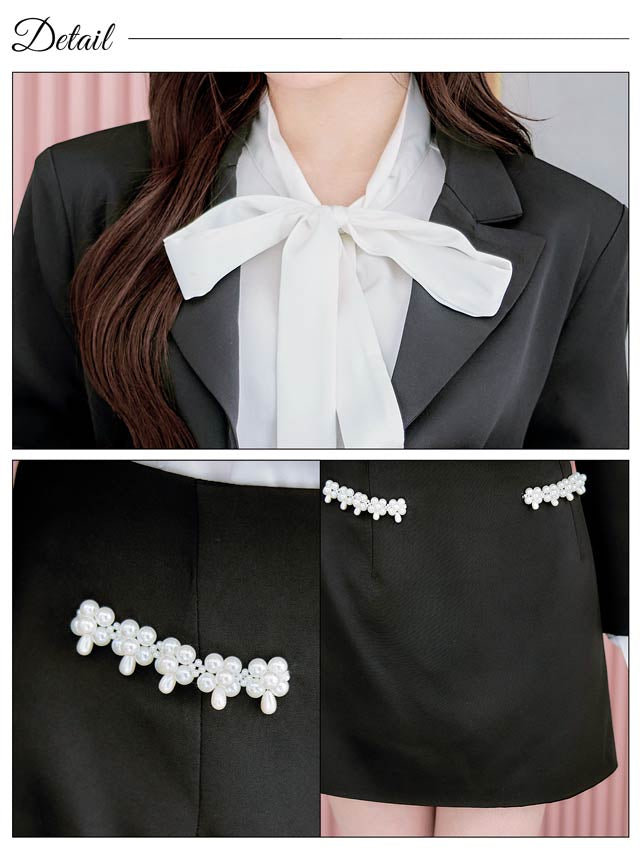 [SMLサイズ]パールデザインジャケット&スカートセットアップ[3サイズ展開][カジュアル/dazzy closet]