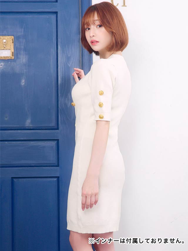 ダブルボタン半袖タイトニットカーディガンワンピース