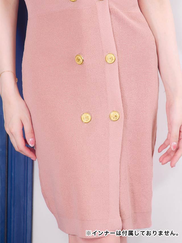 ダブルボタン半袖タイトニットカーディガンワンピース