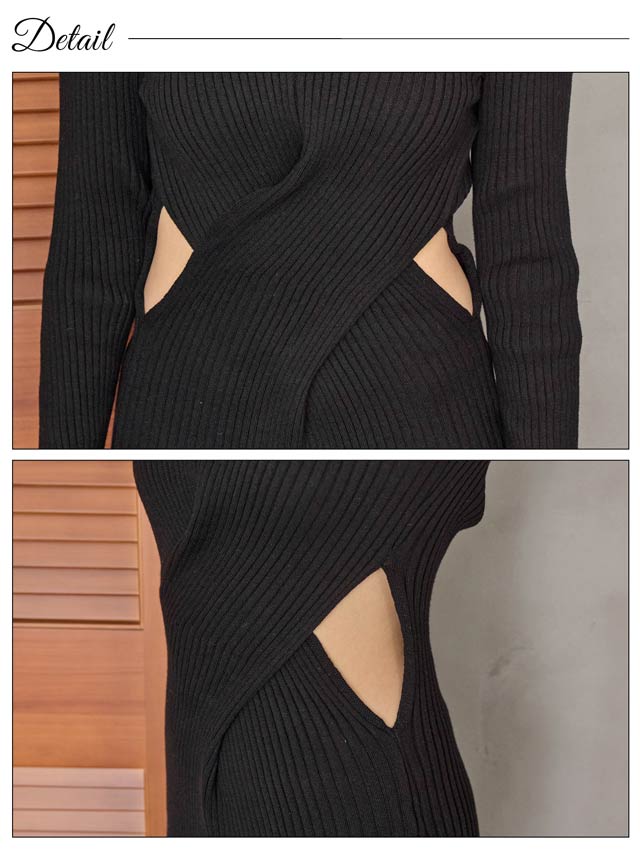 ウエストカット長袖クロスニットワンピース[カジュアル/dazzy closet]