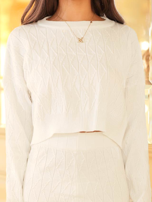 ケーブル編みショート丈トップス＆ショートパンツセット[カジュアル/dazzy closet]